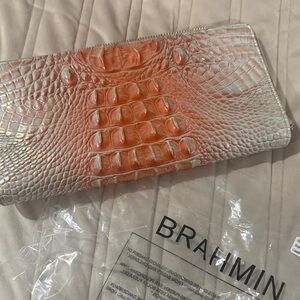 Brahmin Coral and Cream Crocodile Embossed Wallet